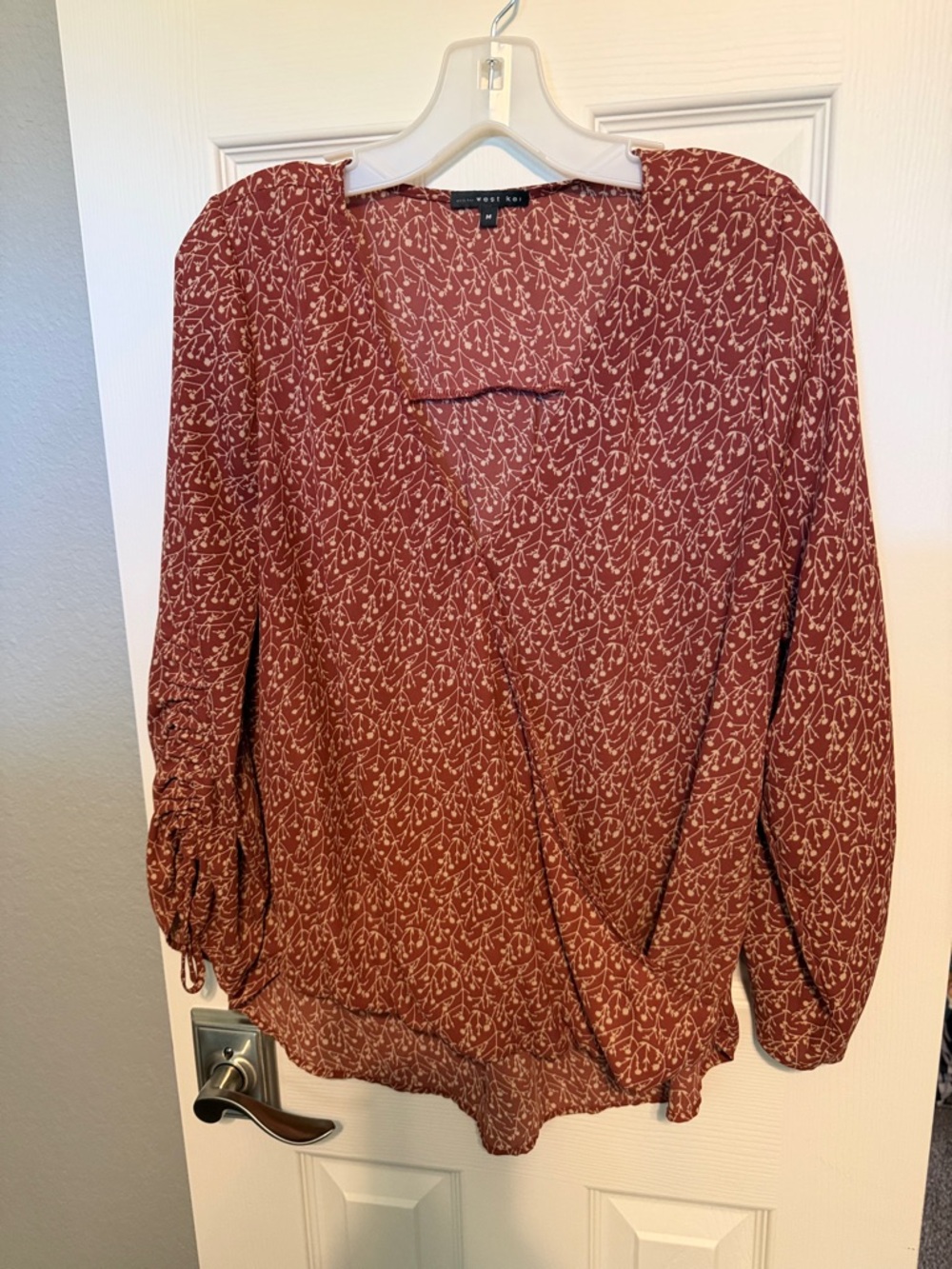 West Kei Rust Floral Wrap-Style Blouse